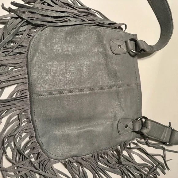 STS Blue- Gray Leather Fringe Crossbody Bag - Picture 4 of 5